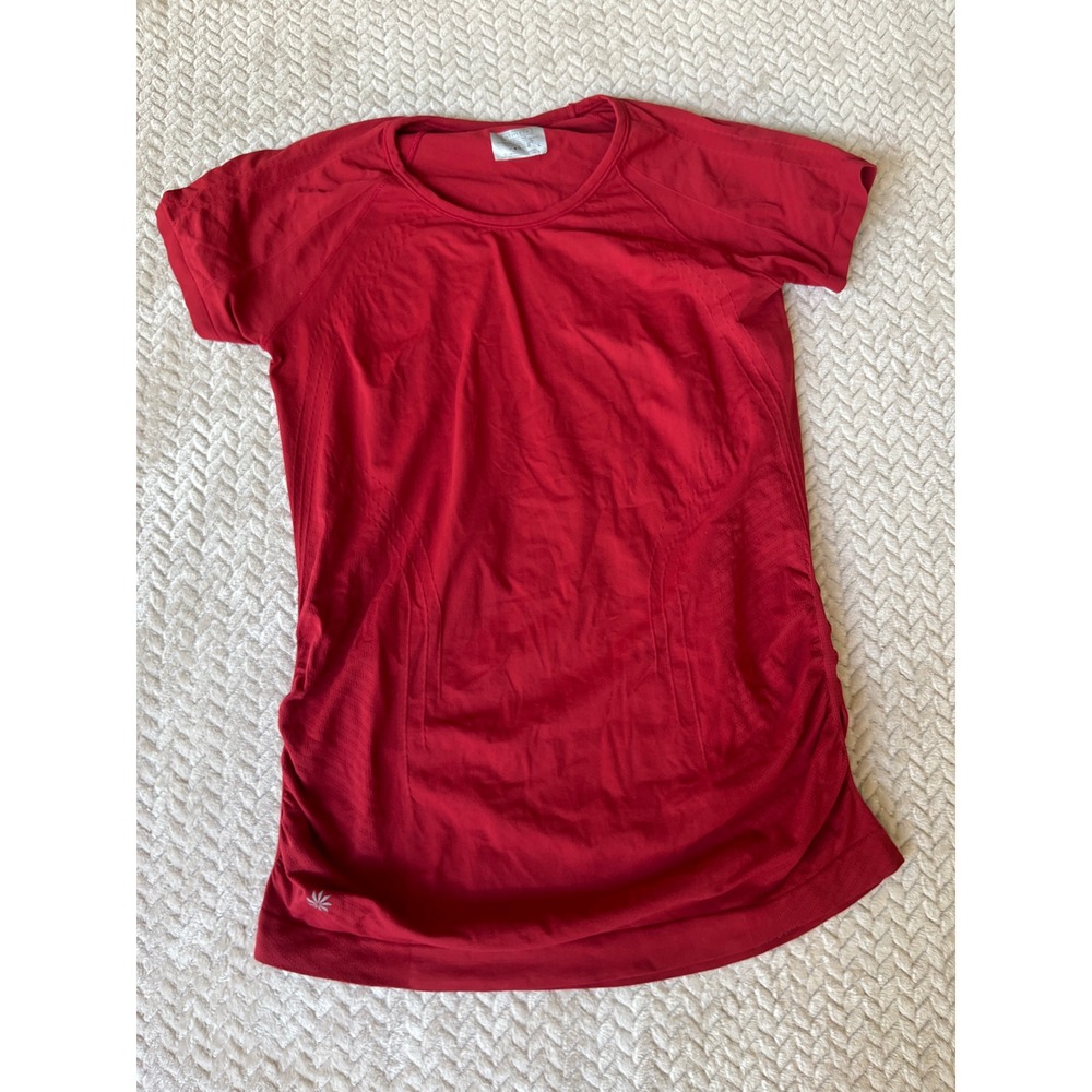 Athleta Momentum Short Sleeve Tee Red Seamless Workout Top Size L